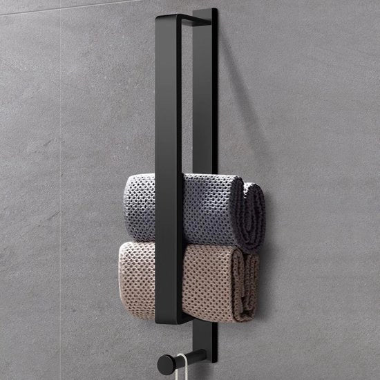 Manicotto per asciugamano in acciaio inossidabile nero, 43,5 cm, manichetto per asciugamano per ospiti, manichetto per asciugamano per bagno, manichetto autoadesivo con ganci per bagno