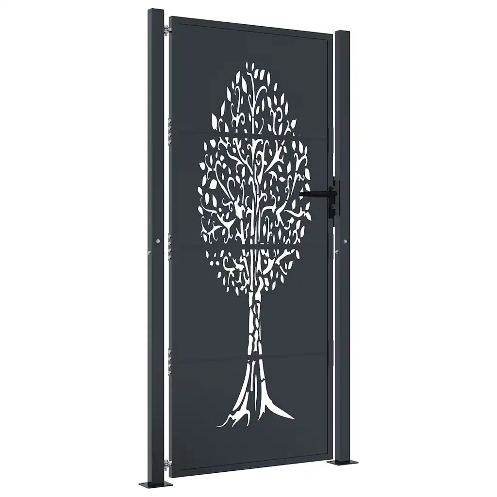 Cancello da giardino antracite 100x175 cm in acciaio con design ad albero 153158