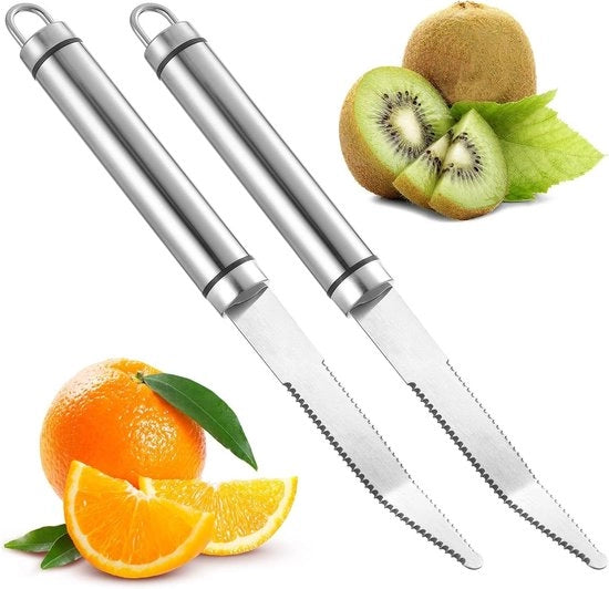 Set di 4 coltelli per agrumi in acciaio inossidabile con lama a dente di sega e coltello con lama a dente di sega - Citrus-schiller e schiller per frutta per la cucina - Coltello per agrumi con lama a dente di sega in acciaio inossidabile