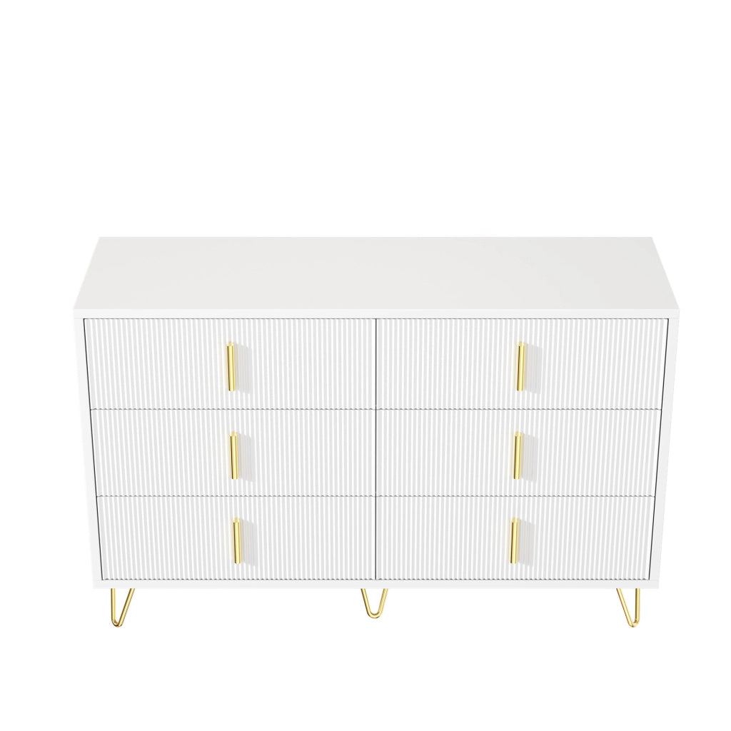 Sideboard bianco e oro 120x77x40 cm con 6 cassetti e design moderno