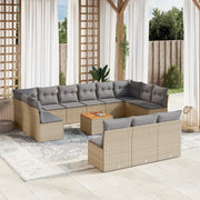 Set Divano da Giardino 14 pz con Cuscini Beige Misto Polyrattan