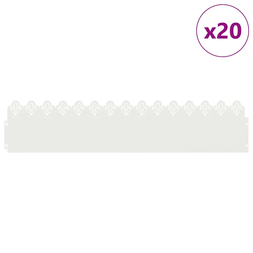 Bordure per prato 20 pcs Bianco 103 x 0,05 x 22 cm Acciaio