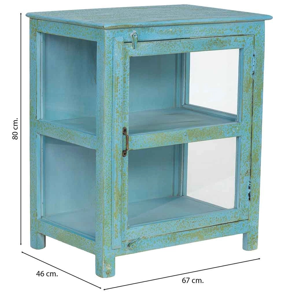 Vetrina in legno blu 67x46x80 cm