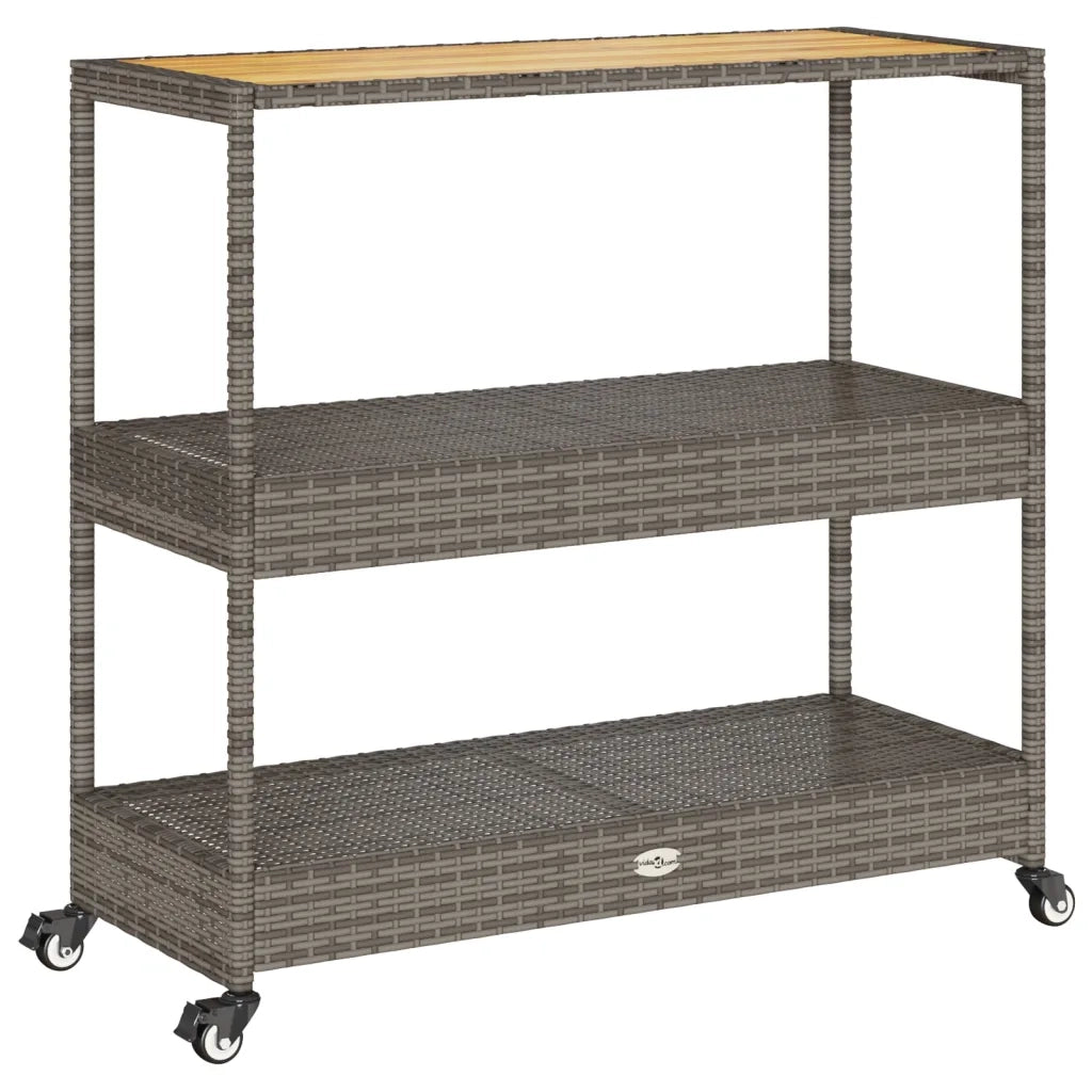Carrello da Bar 3 Livelli Grigio Polyrattan e Massello Acacia CFW5646332