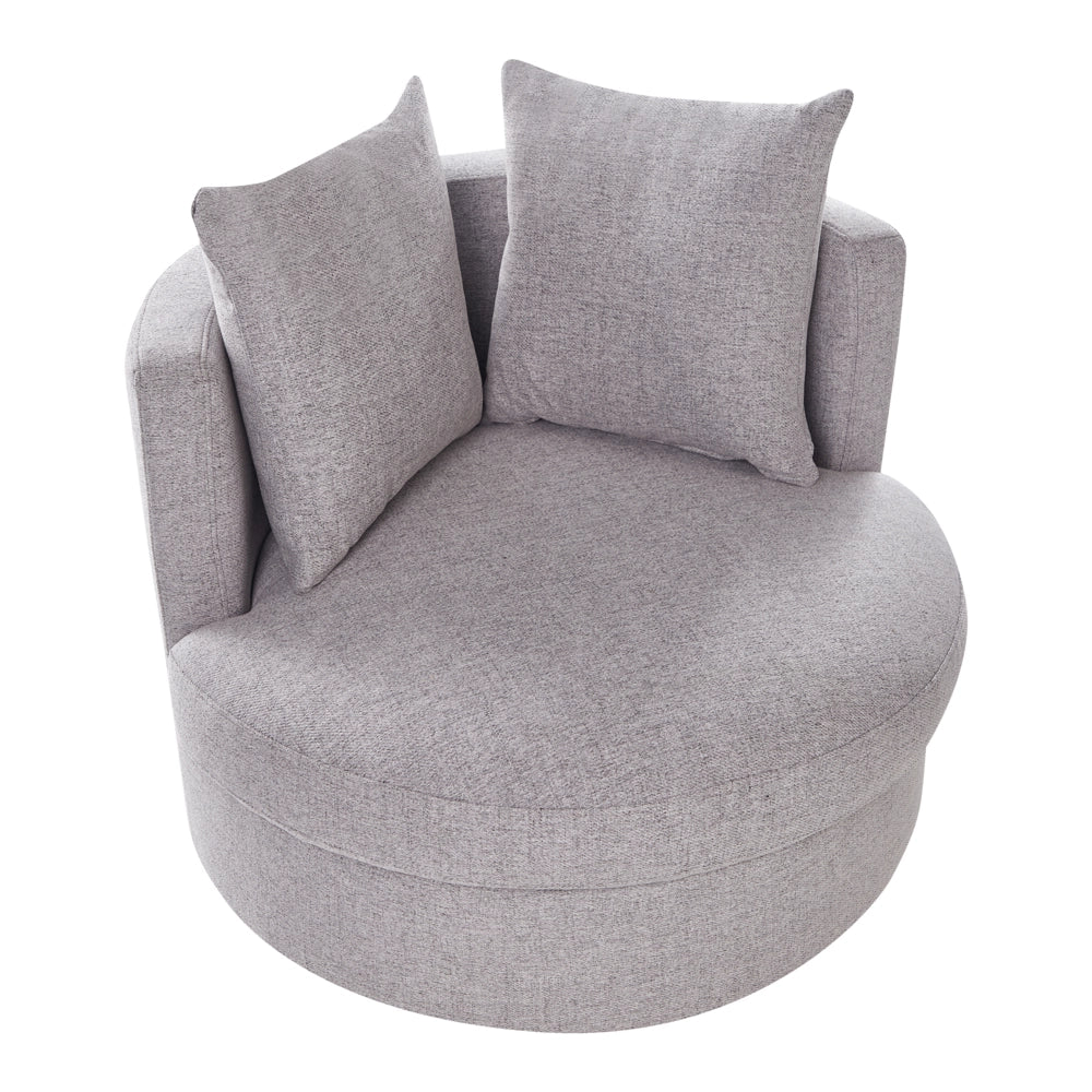 Poltrona Grigio in poliestere con base girevole in ferro Due cuscini sfoderabili Schienale rotondo Soggiorno moderno in stile glam