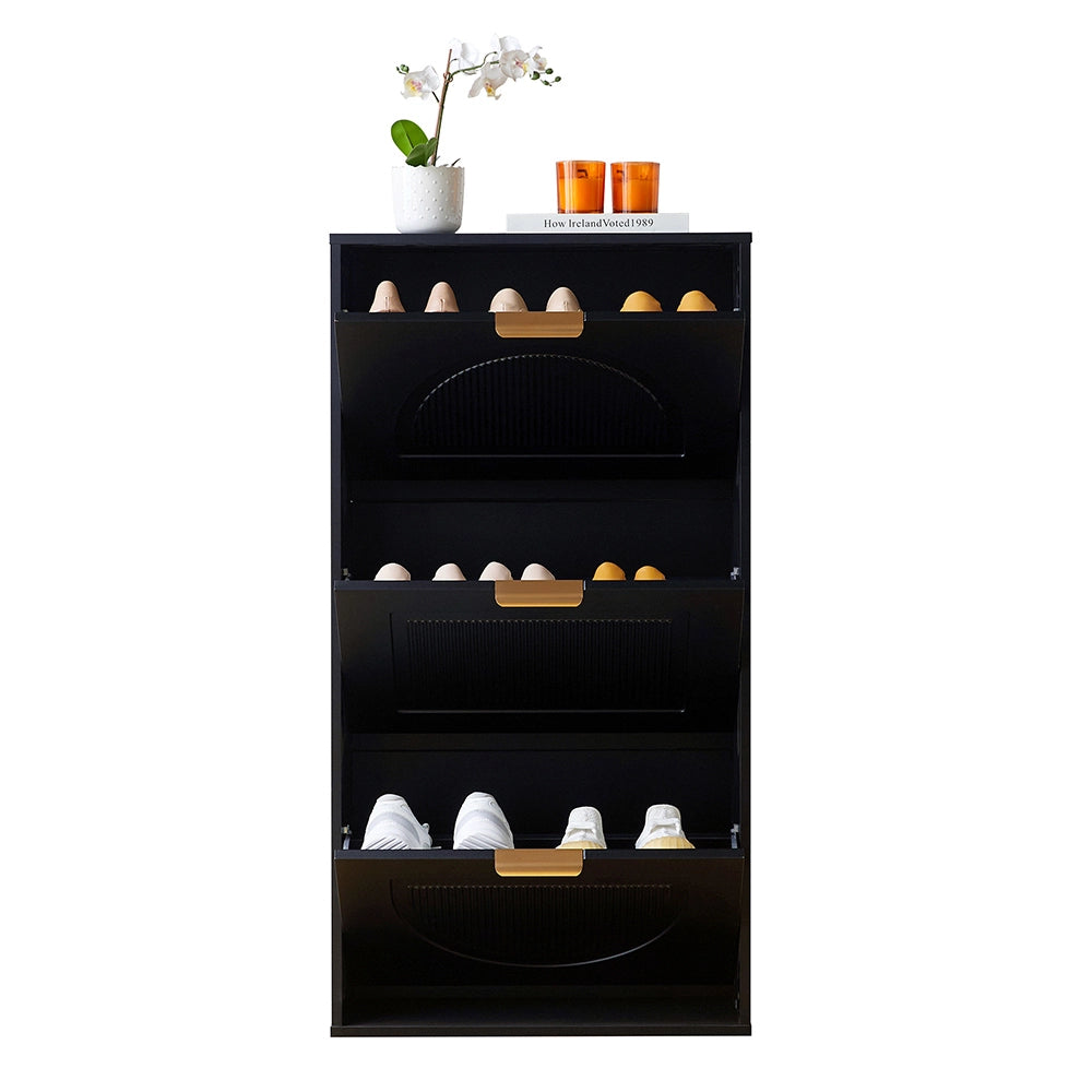 Mobile per scarpe stretto - Xylo - 60x24x114 cm - Nero - 3 ante per corridoio o salotto