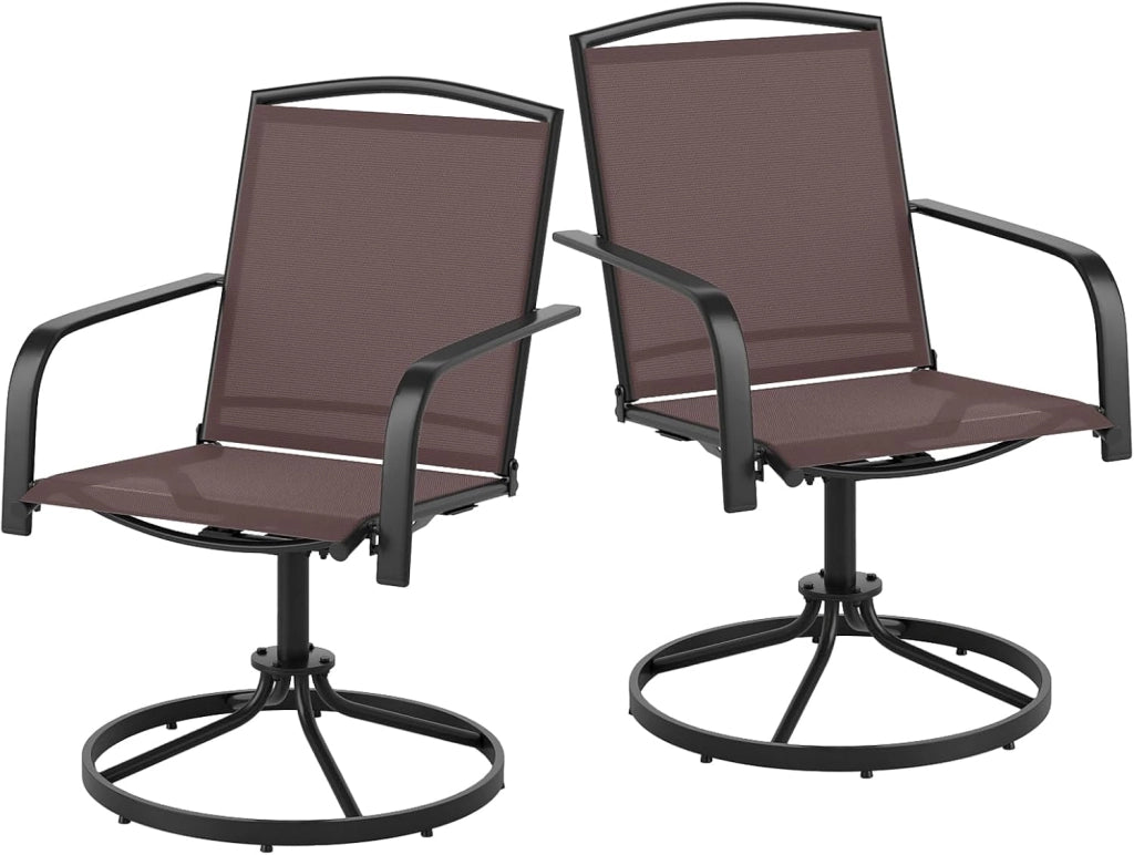 Set di 2 Sedie Girevoli a 360°, Sedia a Dondolo da Esterno con Braccioli, Schienale Alto e Seduta Traspirante, Poltrone Dondolo per Giardino, Piscina, Balcone, Balcone, Cortile (Nero)