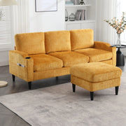 DIVANO 4 POSTI 196,5x75x77 cm in Chenille Giallo con Pouf e Contenitore