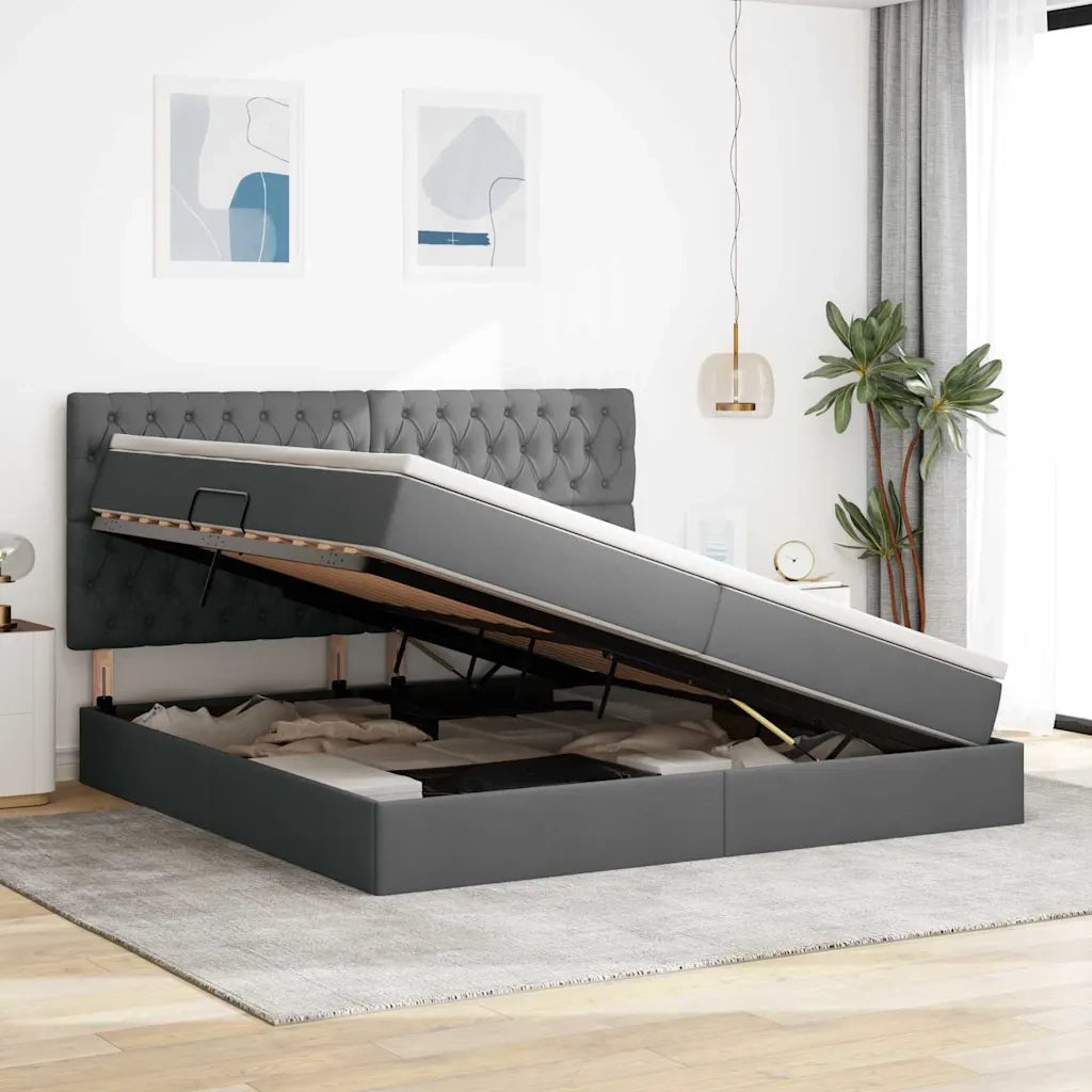 Letto con contenitore e LED con led Grigio scuro 200 x 200 cm