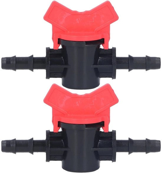 Ventieli di chiusura 2 pezzi - Regolatore di flusso - Ventieli di arresto dell'acqua - Materiale ABS - Per irrigazione a gocce - Colore Nero/Bianco - Ventiile di arresto dell'acqua