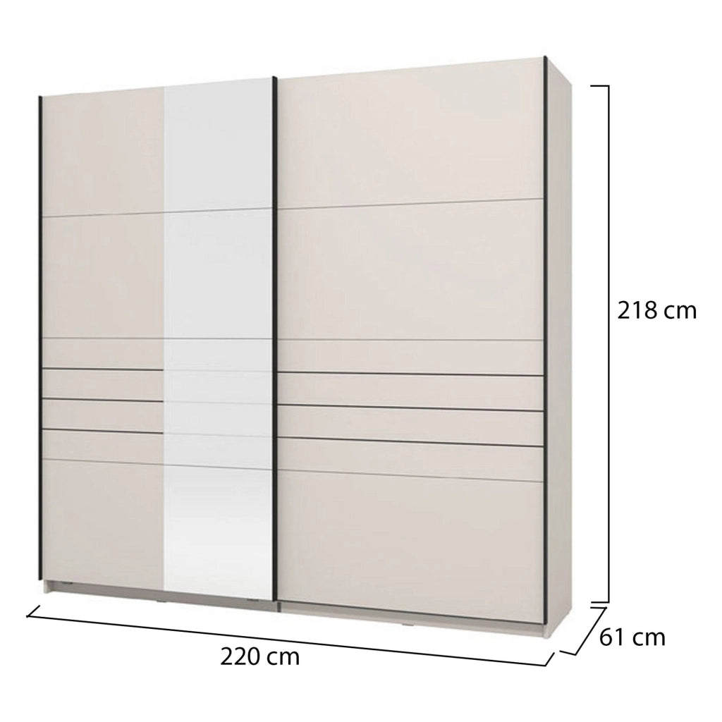 Armadio Camera da Letto Spartano, Guardaroba Grande Appendiabiti, 220x217.5h cm Bianco Crema