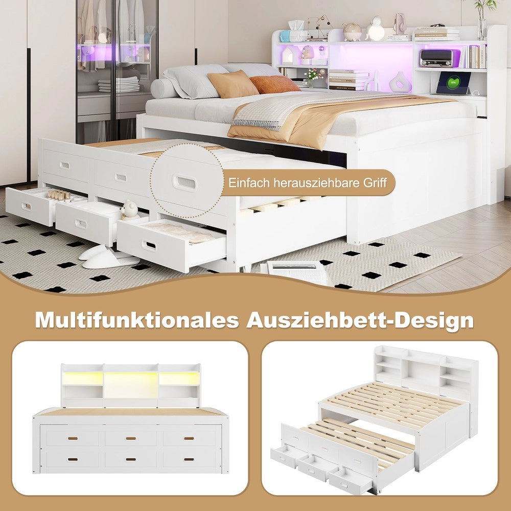 Letto Contenitore Estraibile con LED e Cassetti ¨C MINIMAL ¨C Bianco 140x200