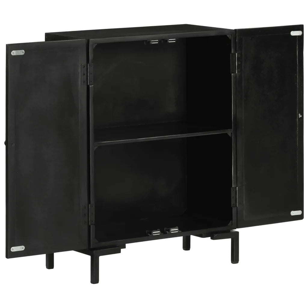 Credenza Nera 55x30x77 cm in Legno Massello di Mango e Ferro 351645