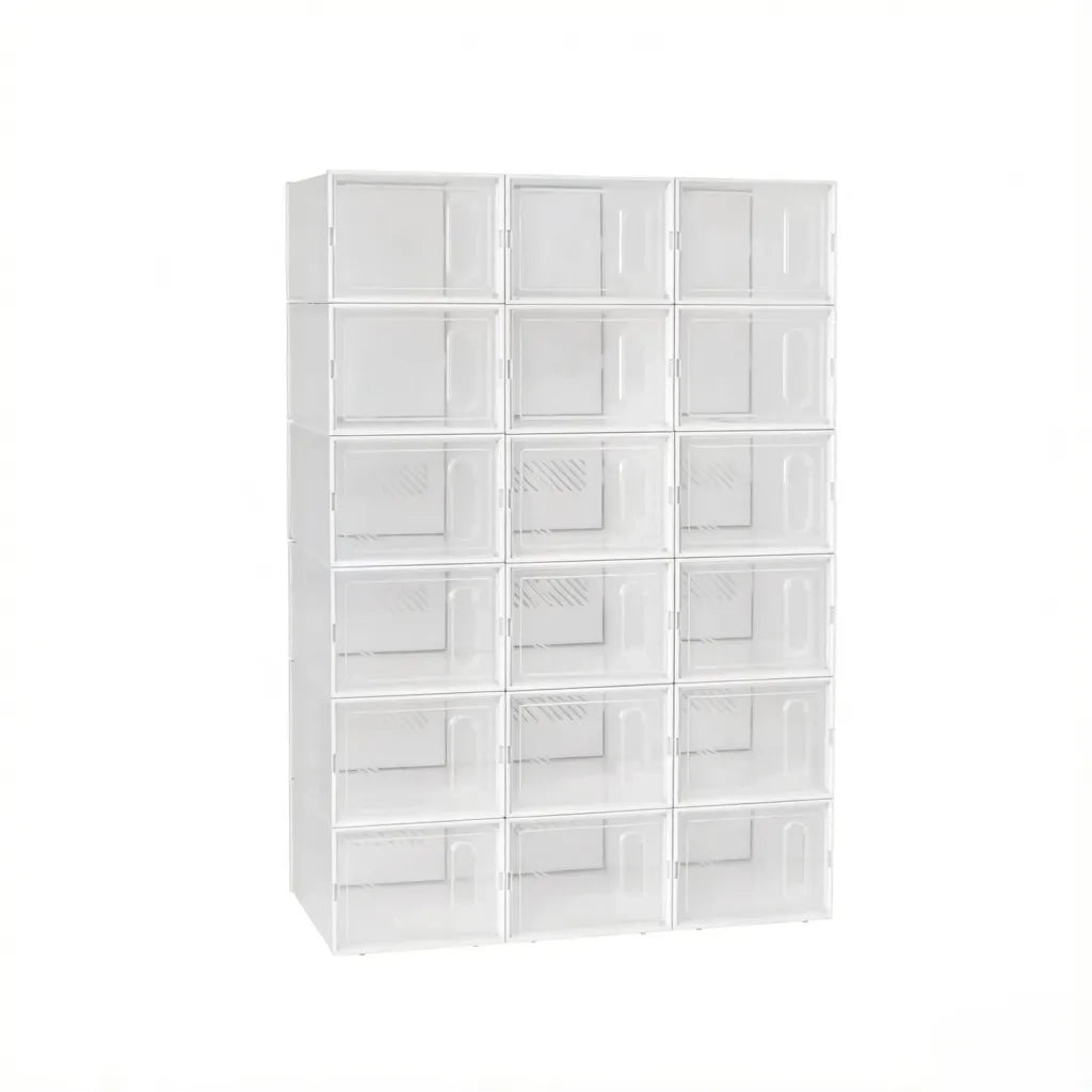 Set 18 Scatole Impilabili per Scarpe, Armadio Modulare, Organizer Giocattoli e Libri, Mobile Bagno