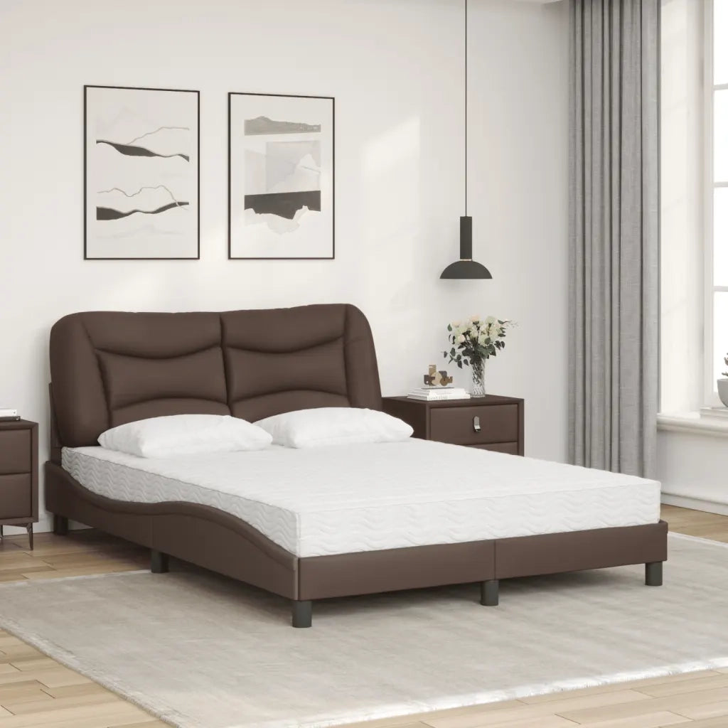 Letto con Materasso Hvar Marrone 140x190cm in Similpelle 3208719