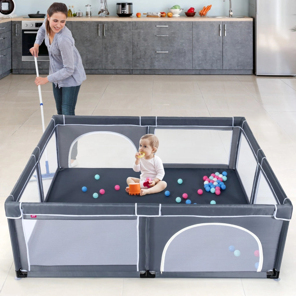 Box interno bambini grigio e tappetino pieghevole gattonare, Centro attivit¨¤ portatile e tappetino pieghevole reversibile