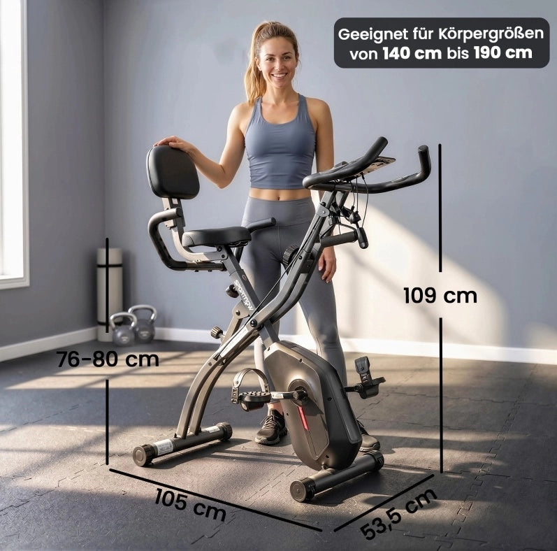 Cyclette pieghevole 3 in 1 con bande elastiche e Bluetooth