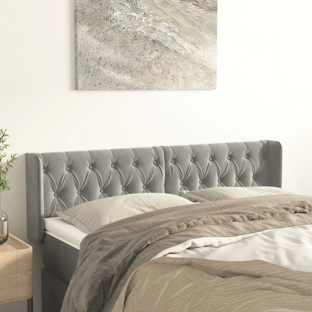 Testiera | Testata ad Orecchio Grigio Chiaro 147x16x78/88 cm in Velluto
