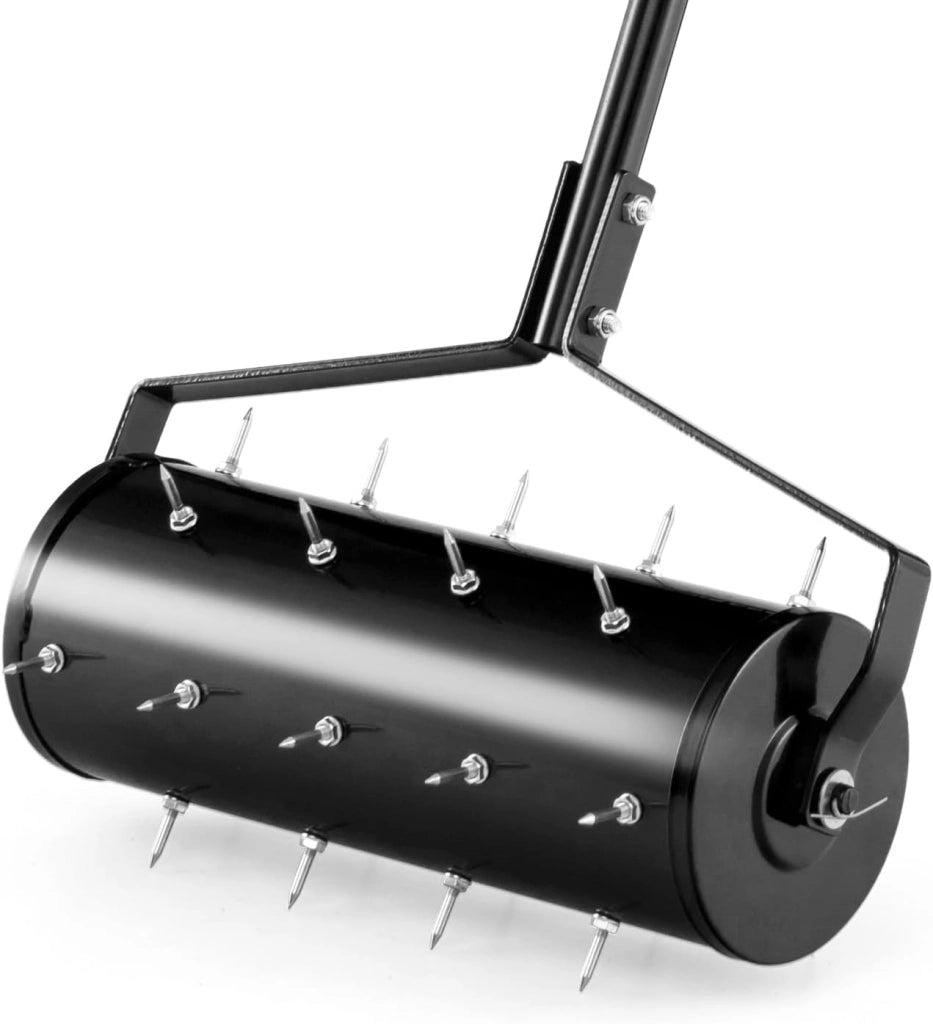 Arieggiatore per Prato a Rullo 44/53 cm, Aeratore Rullo da Giardino Manuale con Chiodi da 3,5 cm, in Metallo Antiruggine con Manico, Ideale per Prato, Orto e Terreno (44 x 130 cm, Nero)