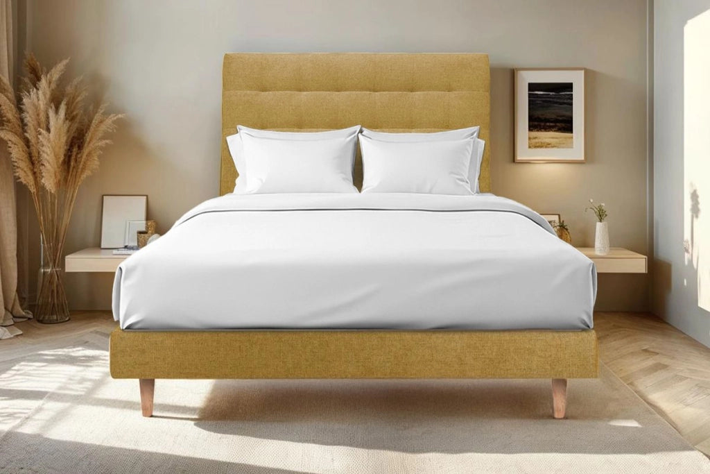 Letto 150x200 cm con testata imbottita - Tessuto Tela opaca