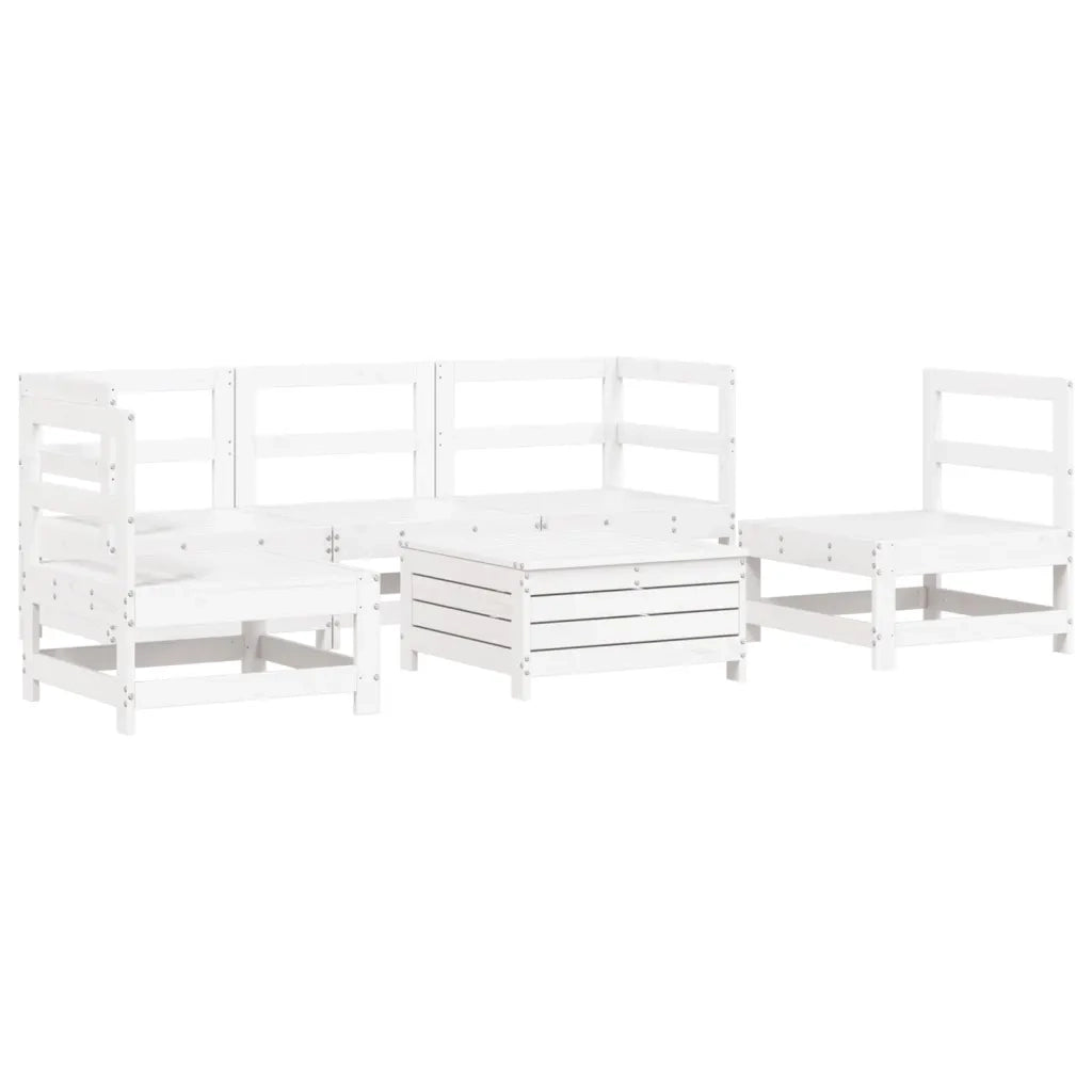 Set Divani da Giardino 6 pz Bianco in Legno Massello di Pino