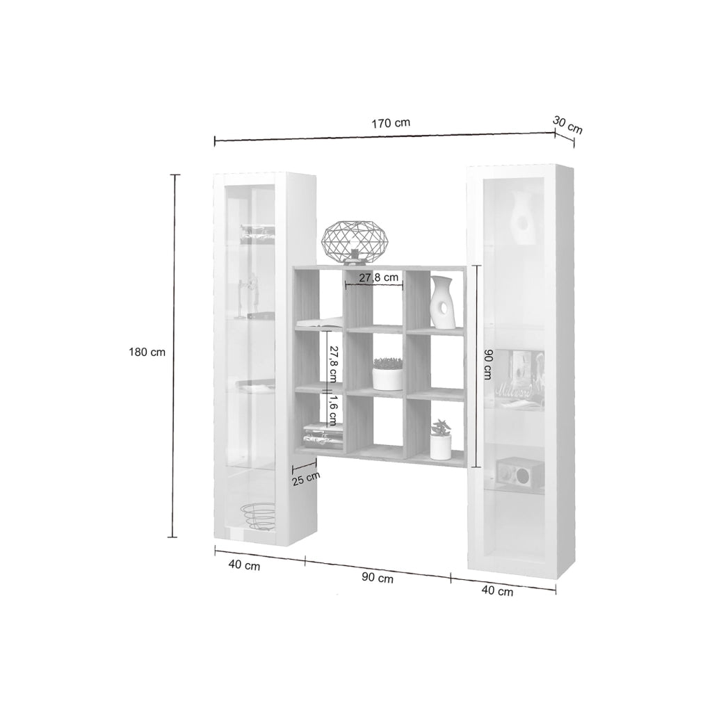 Mobile Espositore Felice, Vetrina 14 Ripiani Made in Italy, 30x40x180h cm Bianco Lucido