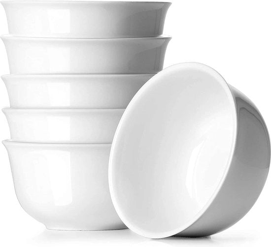Set di contenitori per cibo, contenitori per pastasciutta bianchi, 600 ml, insieme di 6 contenitori, stile classico a forma rotonda, set di contenitori per microonde per riso, zuppe, fagioli, noodles, pasta