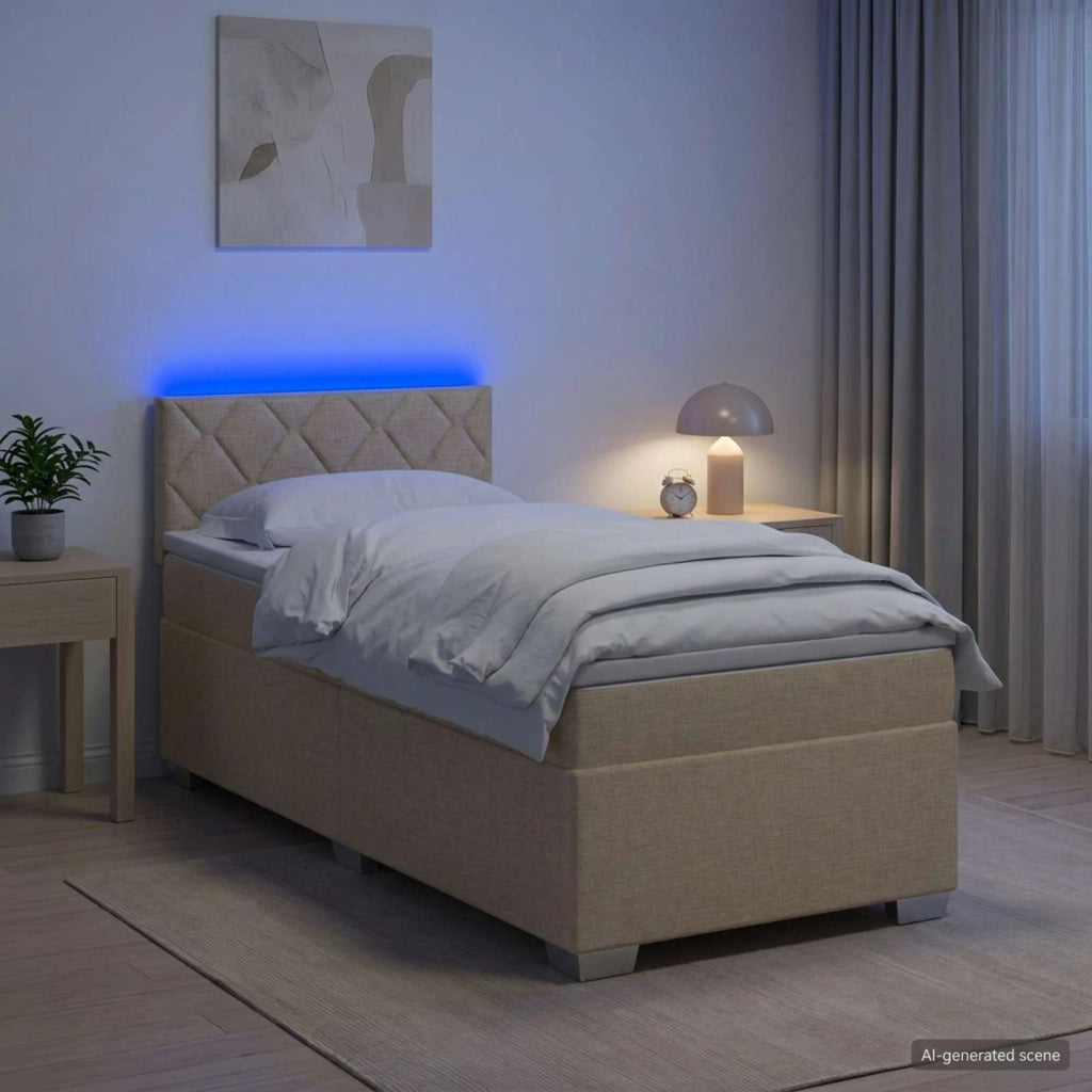 Letto con Box Spring, Materasso e LED Crema 100 x 200 cm 3451887