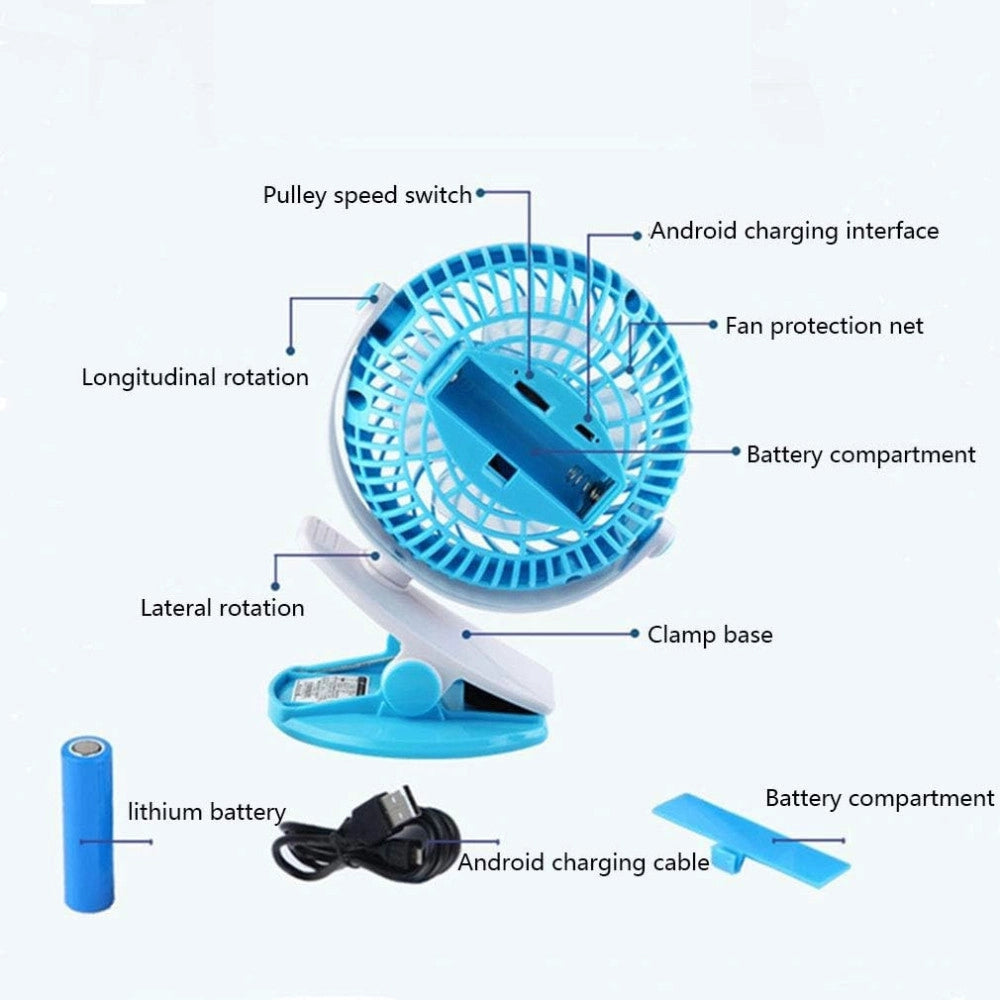 Trade Shop - Ventilatore Orientabile A 4 Pale Stand Con Pinza A Clip Rotazione A 360 Gradi -