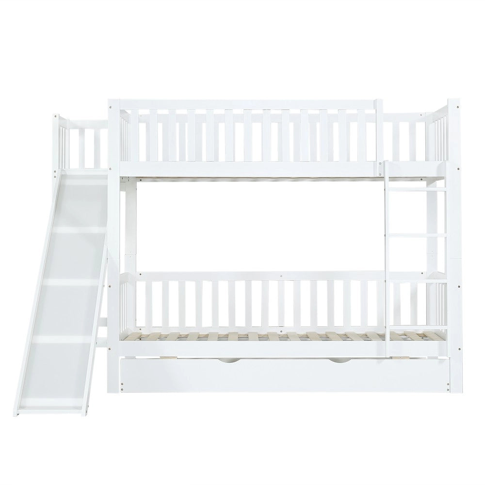 Letto a Castello con Letto Estraibile, Scivolo e Scala, Pino e MDF ¨C Xylo ¨C Bianco 90x200cm