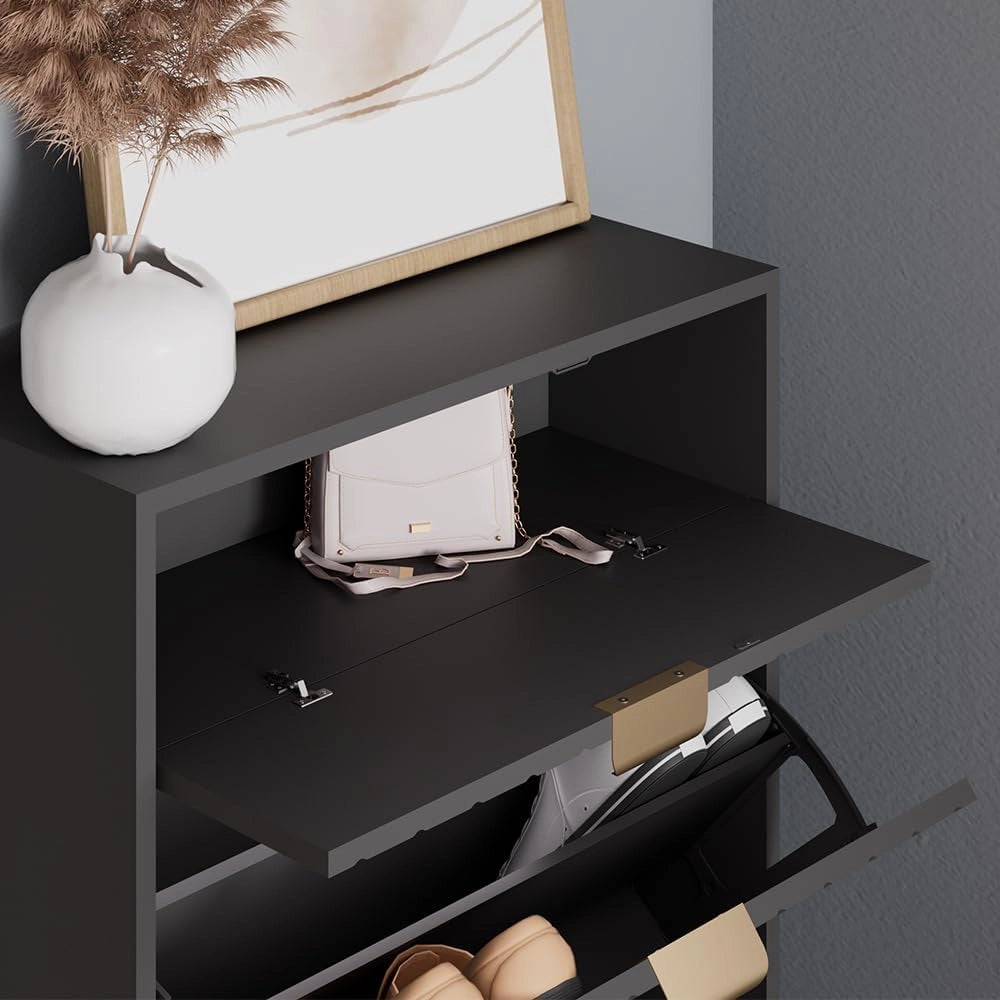 Armadio per le scarpe Helge, Nero, 60 x 107.5 cm 2 scomparti, adatto per riporre scarpe e accessori