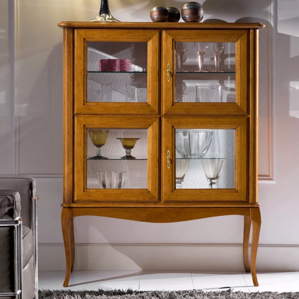 Vetrina classica in legno 4 porte finitura bassano l.111 p.44 h.140 - Mobili 2G