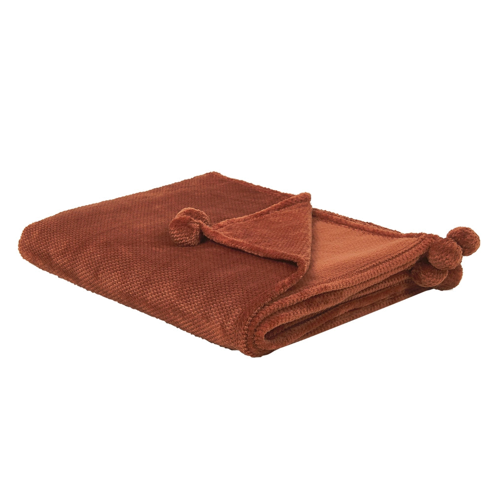 Coperta marrone dorato copriletto 200 x 220 con pon pon morbido copriletto