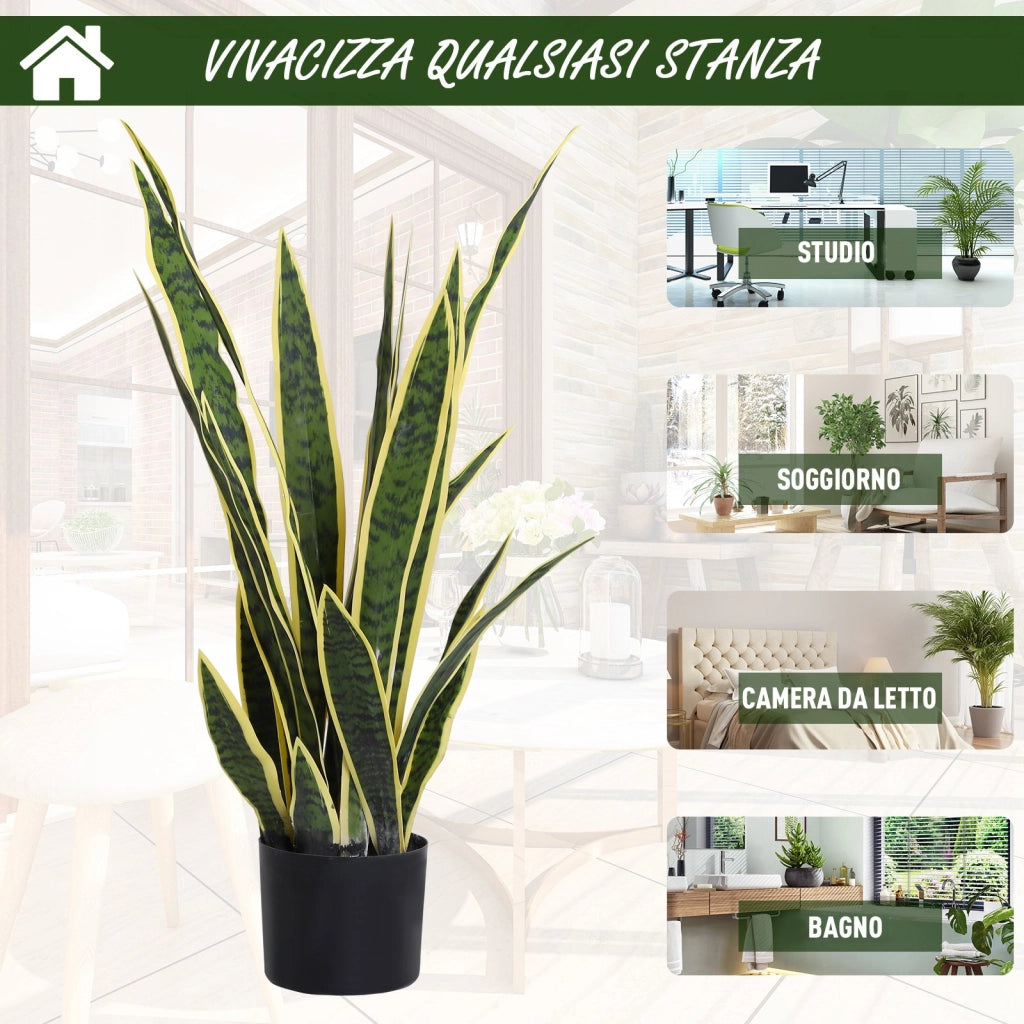 EasyComfort Sanseveria Artificiale Pianta Finta Realistica con Vaso, Ø15cm x 80cm, Verde e Giallo