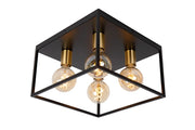 Plafoniera vintage nera oro quadrata 4xE27 Lucide Ruben