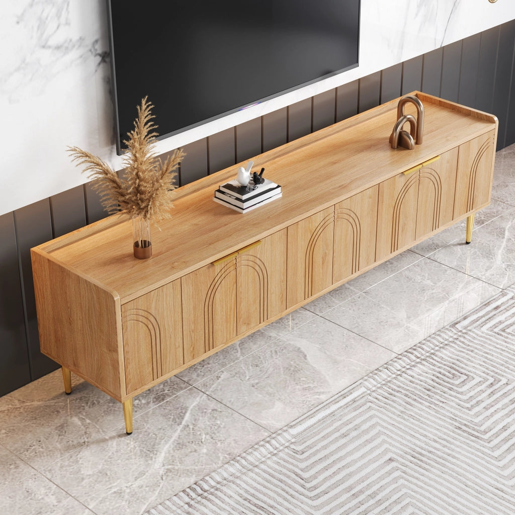 OKWISH Mobile TV con Ante, Passacavi, Stile Moderno per Soggiorno, in MDF, Naturale, 170 x 35 x 47.5 cm