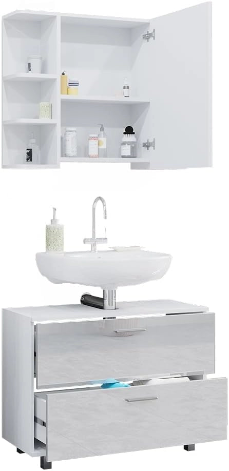 Set di mobili da bagno Ilias, Bianco lucido, 80.2 cm, composto da specchio da bagno e mobile sottolavabo