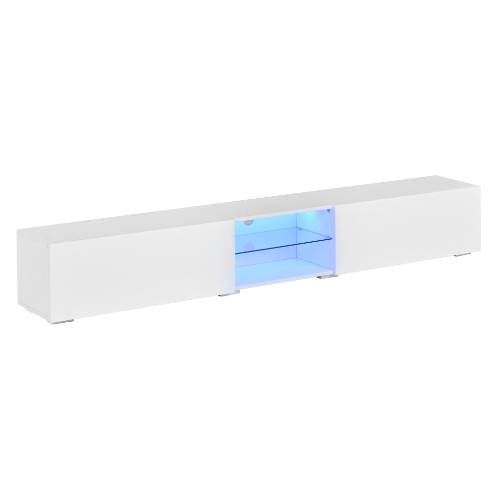 Mobile TV con 2 ante a ribalta; illuminazione LED multicolore e ripiano trasparente per soggiorno; 200 × 30 × 30 cm