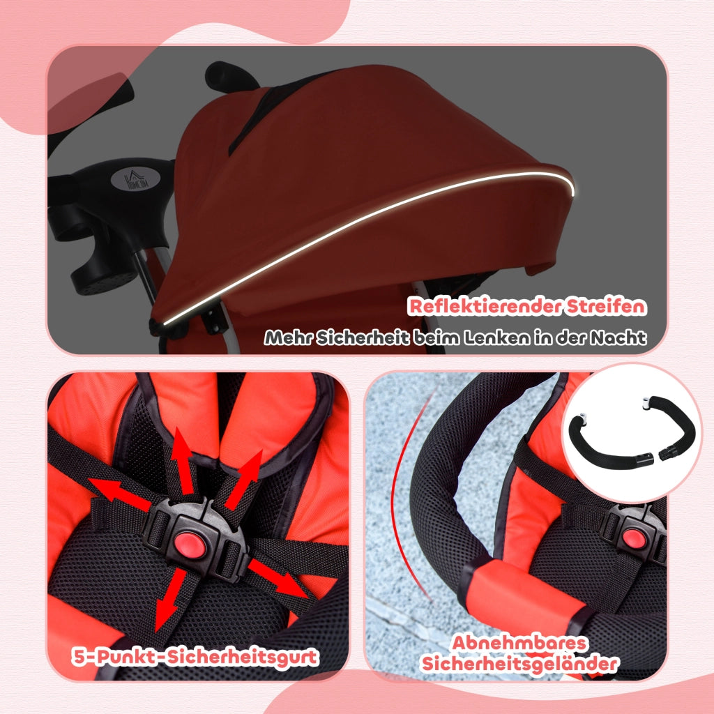 Triciclo Bambini 6 in 1 con Maniglia, Cestino, Cintura ¨C zephmum ¨C Rosso