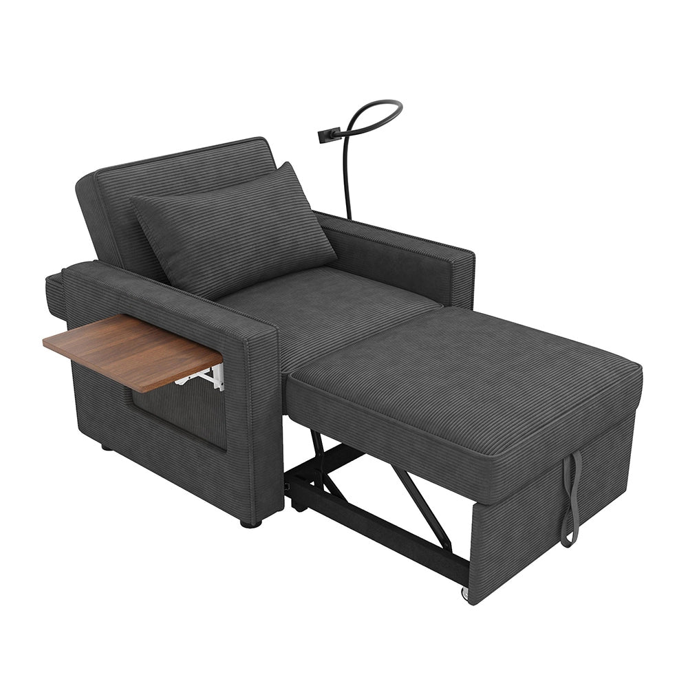 Divano letto pieghevole - Xylo - Con USB, 1 posto, velluto, grigio