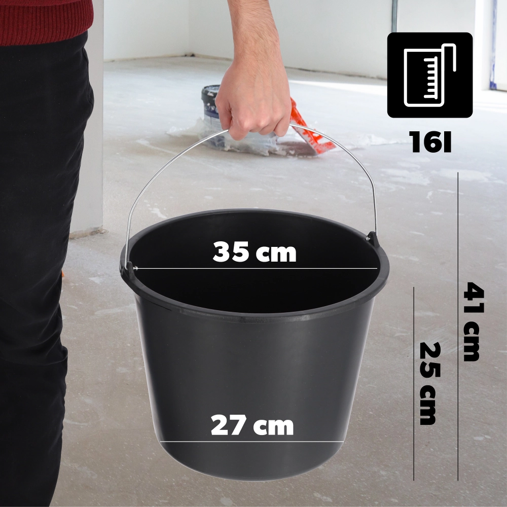 Secchio da costruzione KADAX da 16 litri, secchi in plastica resistenti per uso domestico e giardinaggio, confezione da 12 pezzi.