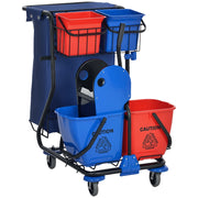 Carrello Pulizie con 4 Secchi e Strizzatore ¨C Minimal ¨C 93x80x97 cm, Rosso Blu Nero