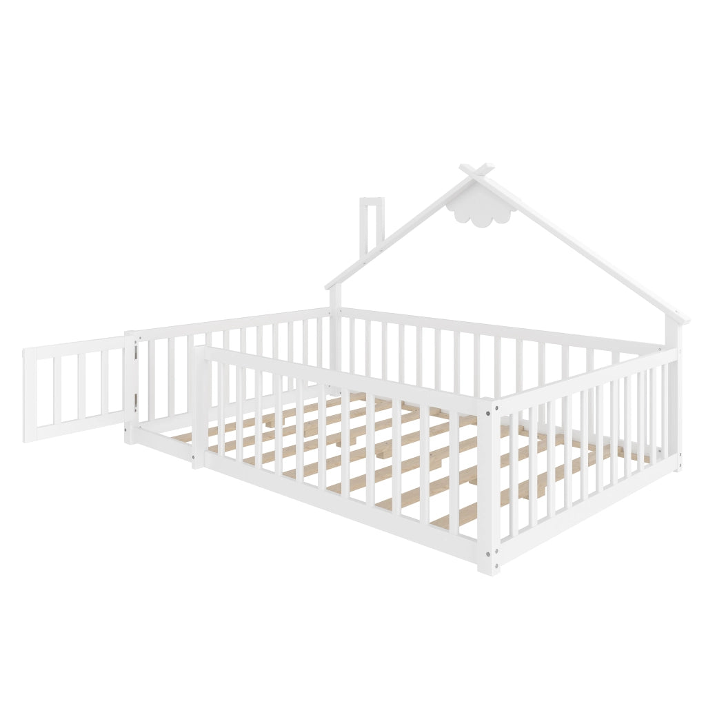 Letto Casetta Letto Matrimoniale con Sponda con Chiusura 140×190 cm; senza Materasso; in Pino e MDF; Bianco