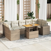 Set Divano da Giardino 8 pz con Cuscini Beige in Polyrattan
