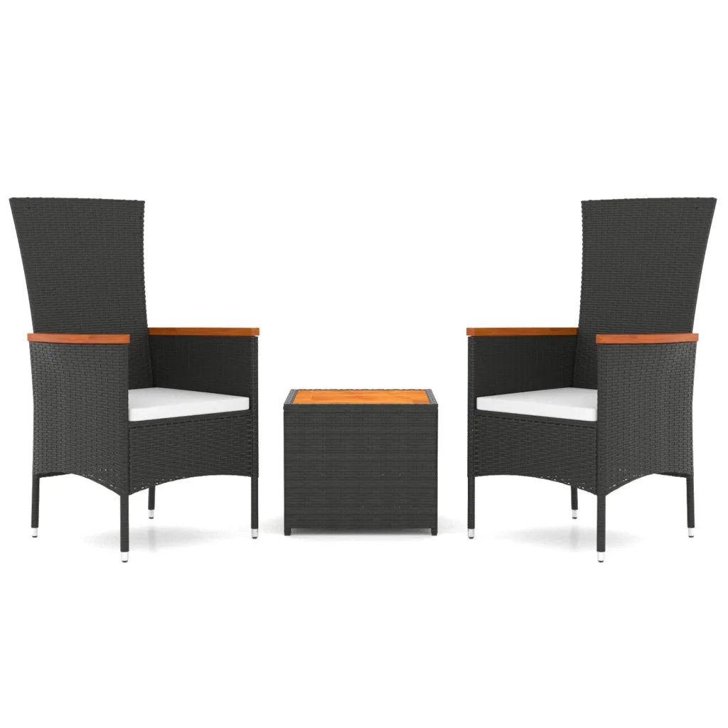 Set Mobili Giardino 3pz Nero Polyrattan e Legno Massello Acacia 3157648