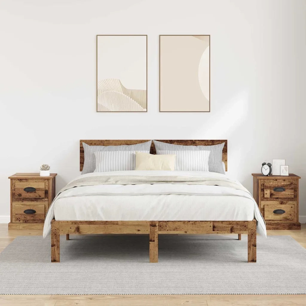 Set di 2 Comodini | Armadio da Notte | Mobiletto da notte Legno vecchio 39 x 39 x 47.5 cm