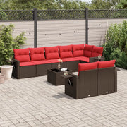 Set Divani da Giardino 9 pz con Cuscini Marrone in Polyrattan 3220433