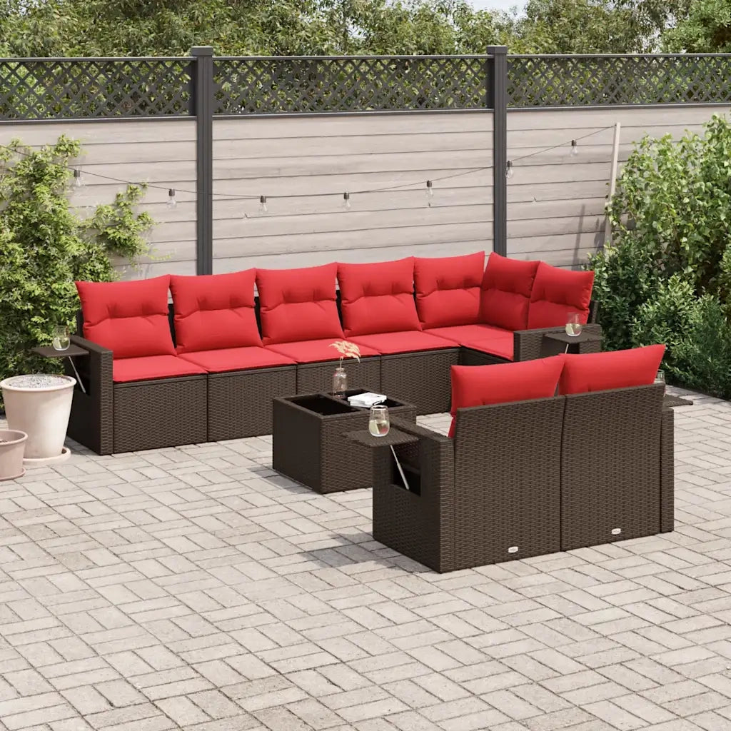 Set Divani da Giardino 9 pz con Cuscini Marrone in Polyrattan 3220433