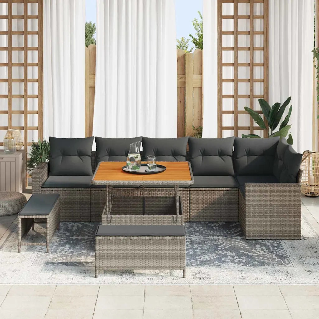Set Divano da Giardino con cuscino 11 pcs Grigio polyrattan