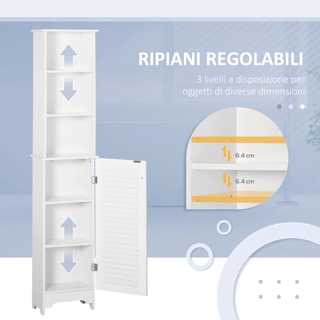 Colonna Bagno con Ripiano a 3 Livelli e Armadietto Chiuso, in MDF e Truciolato, 34x20x165 cm, Bianco